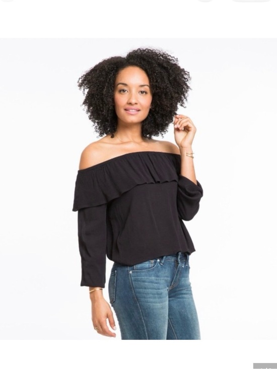 Marine Layer Tops - Marine Layer Black Ruffled Long-Sleeve Blouse 100% Rayon